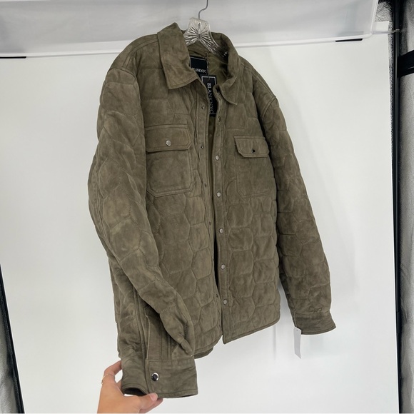 Blank NYC Over The Moon Green Goat Leather Suede Classic Quilted Jacket XL NWT - Picture 4 of 10